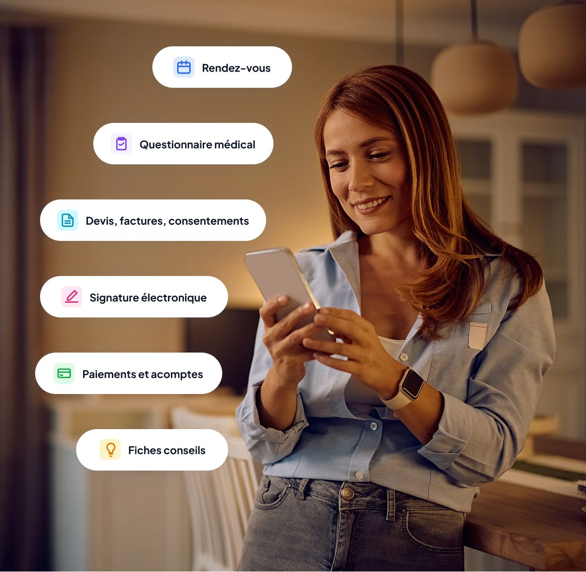 Patiente consultant son portail patient Giantix depuis son smartphone