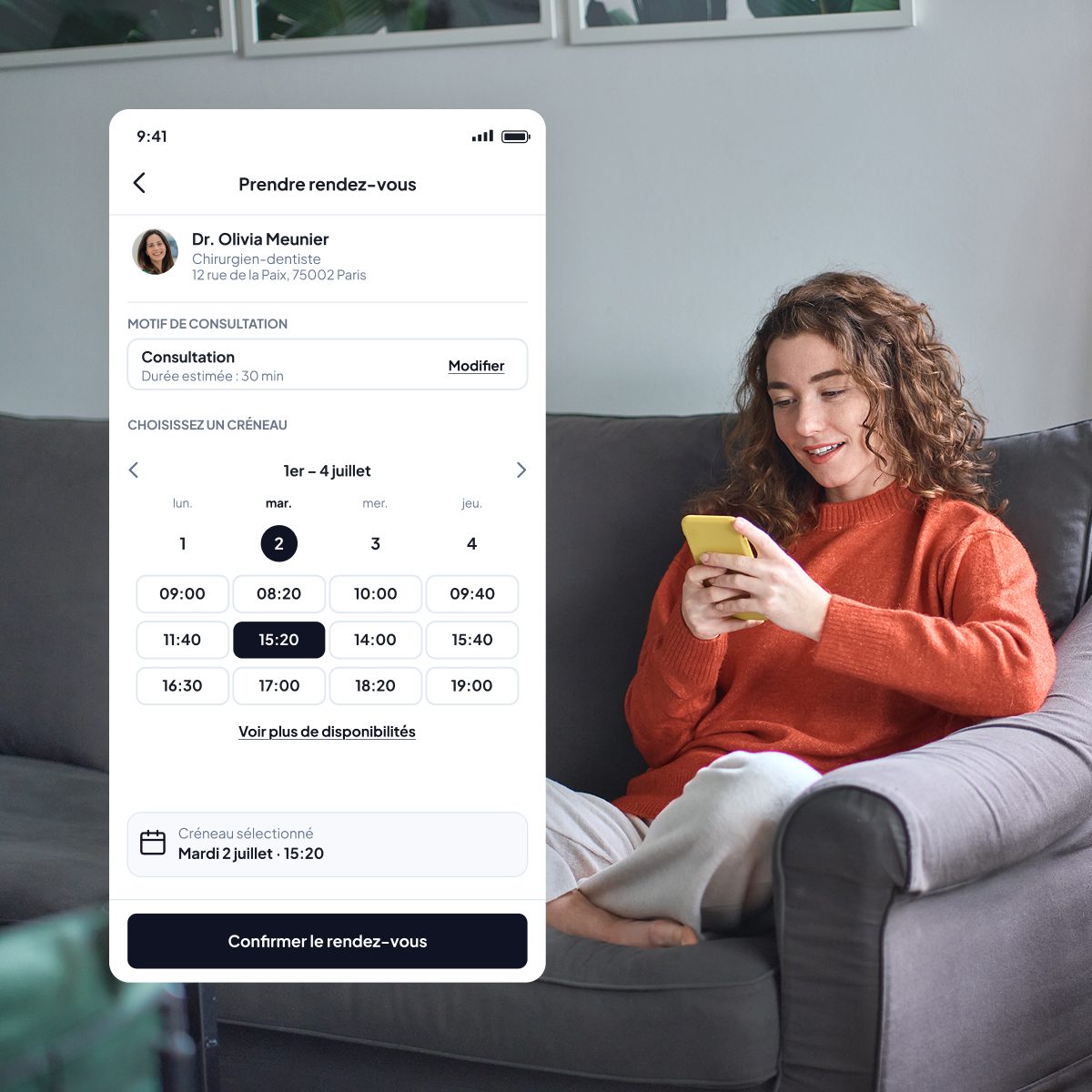Patient prenant rendez-vous depuis son mobile